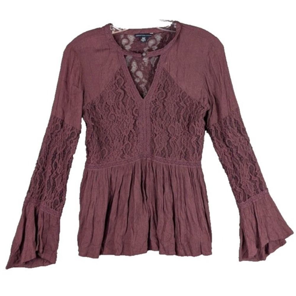 American Eagle Outfitters Top Women's Size XS Long Sleeve Ruffled Fairy Lace - Picture 2 of 14